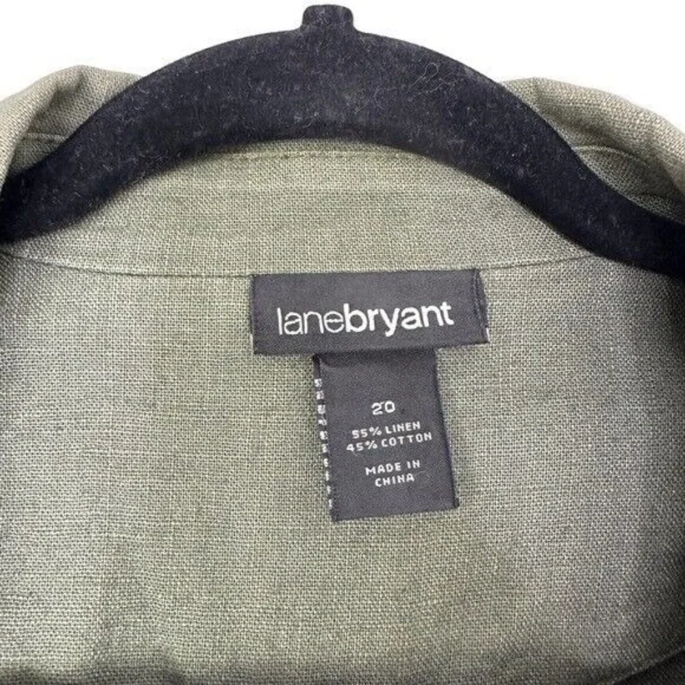 LANE Bryant Linen Green Utility Rollup Sleeves Jacket Size 20 - Picture 6 of 7